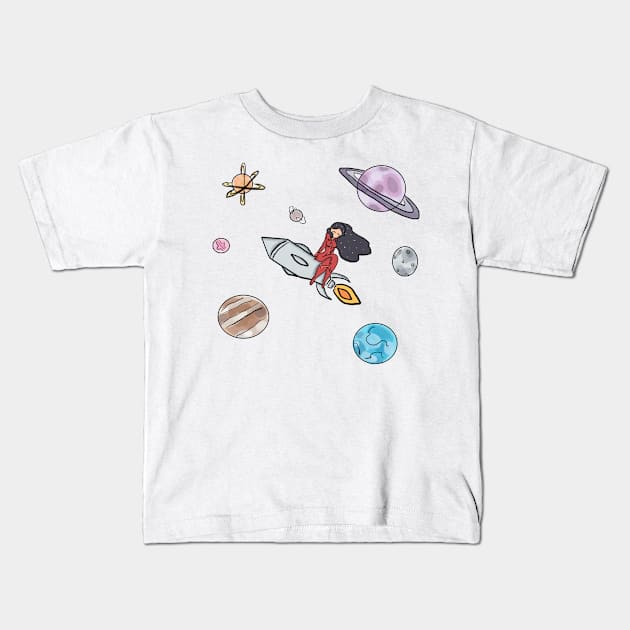 Space Girl Kids T-Shirt by Make_them_rawr